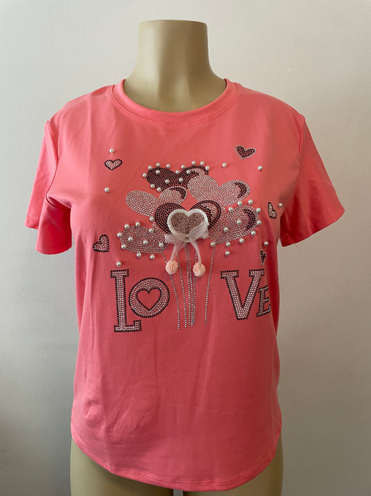 Camisa love con perlitas